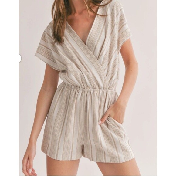 Anthropologie Pants - Sadie & Sage x Anthropologie Harmonize Romper Womens Size Small Beige Stripe NWT